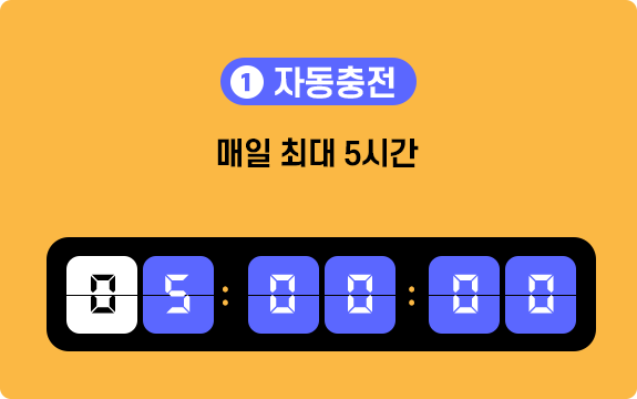 1. 자동충전 : 매일 5시간/일 (최대 20시간 누적)